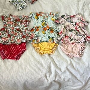 Posh Peanut Bundle of three bummie sets 12-18 months polka dots floral oranges
